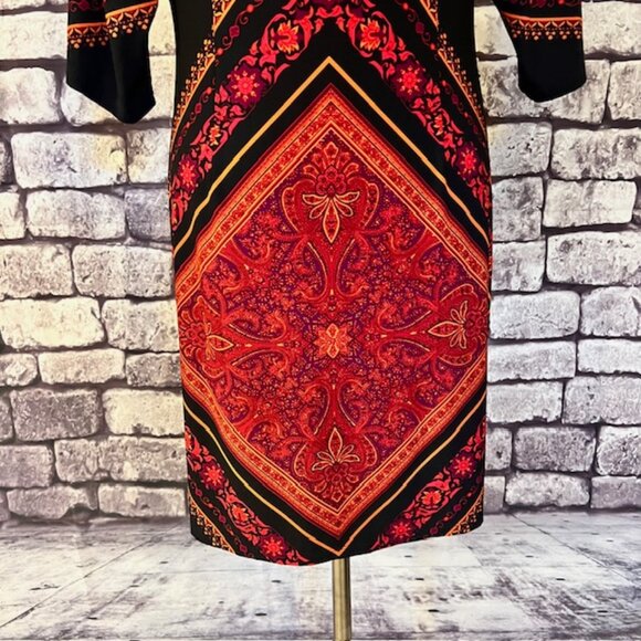 London Times Red, Black & Orange Half Sleeve Dress Size 6P - Picture 8 of 10